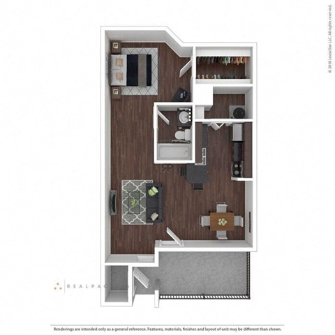 Floor plan for 1 bed, 1 bath, 691 sqft